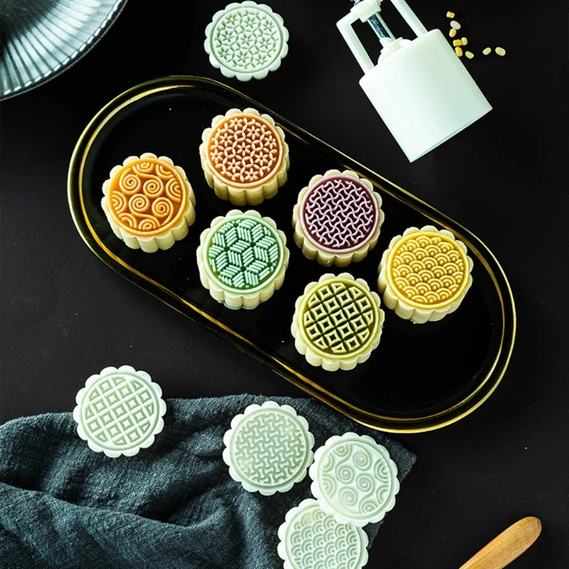 Plastic Material 50g Mooncake Mold for Mid-Autumn Festival Hand-Pressure Mooncake Moulds Japanese Strip Line