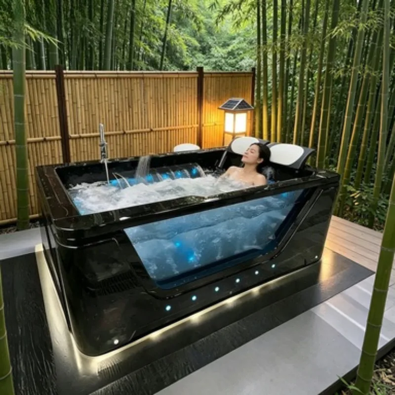 Acrylic Jacuzzi Outdoor Spa Hot Tub Whirlpool Massage Bathtub 6 Person Plug and Play Balboa Hot Tub with LED Lighting