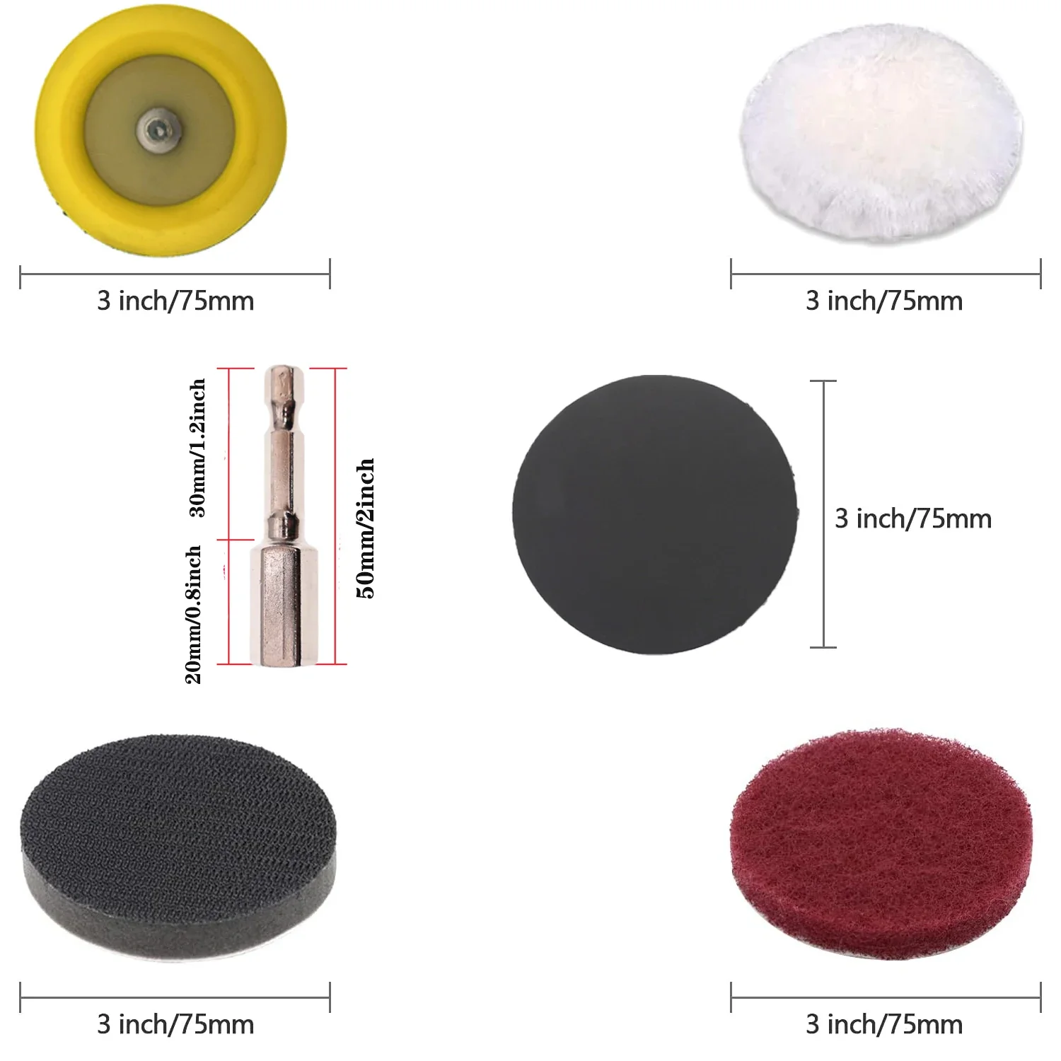 3 Inch Car Headlight Restoration Kit 28 Pcs with Backing Pad Scouring Pads Soft Interface Pad Wool Polishing Pad for Polishing