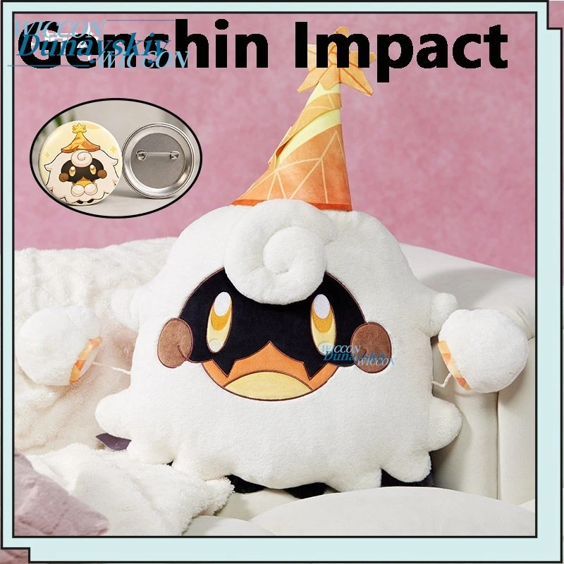 Genshin Impact Lynette Themed Plush Pillow Anime Desktop Decor Cartoon Doll Round Badge Pin Cosplay Accessory Christmas Gift
