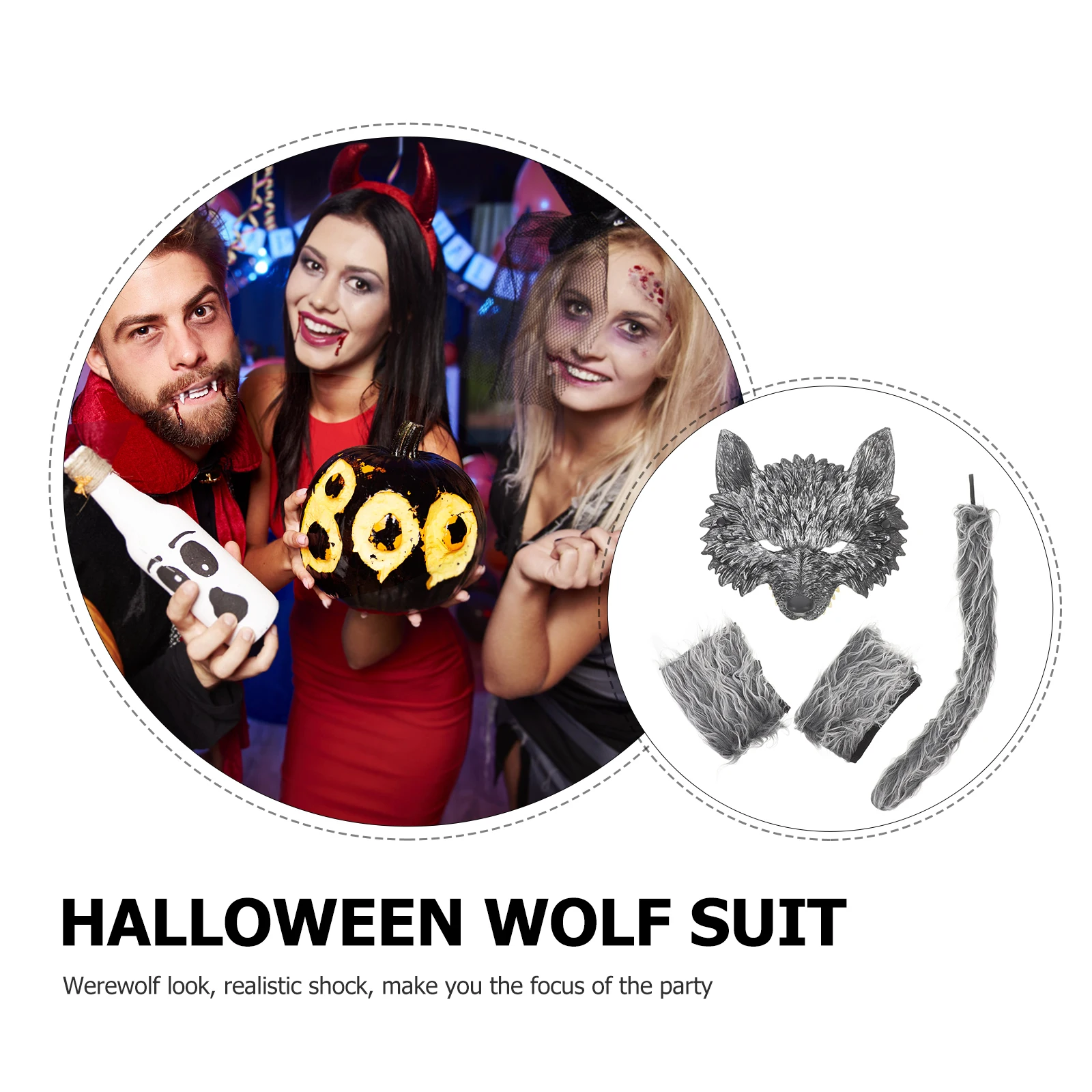 

Wolf Suit Mask Glove Tail Animal Masquerade Cosplay Costume Props Halloween Costumes Accessory Tails Accessories