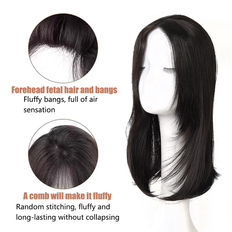 Synthetic 16 inch High-grade Replacement Wig With Fluffy Skull Top and Additional Volume for Women's Synthetic Wig Pieces
