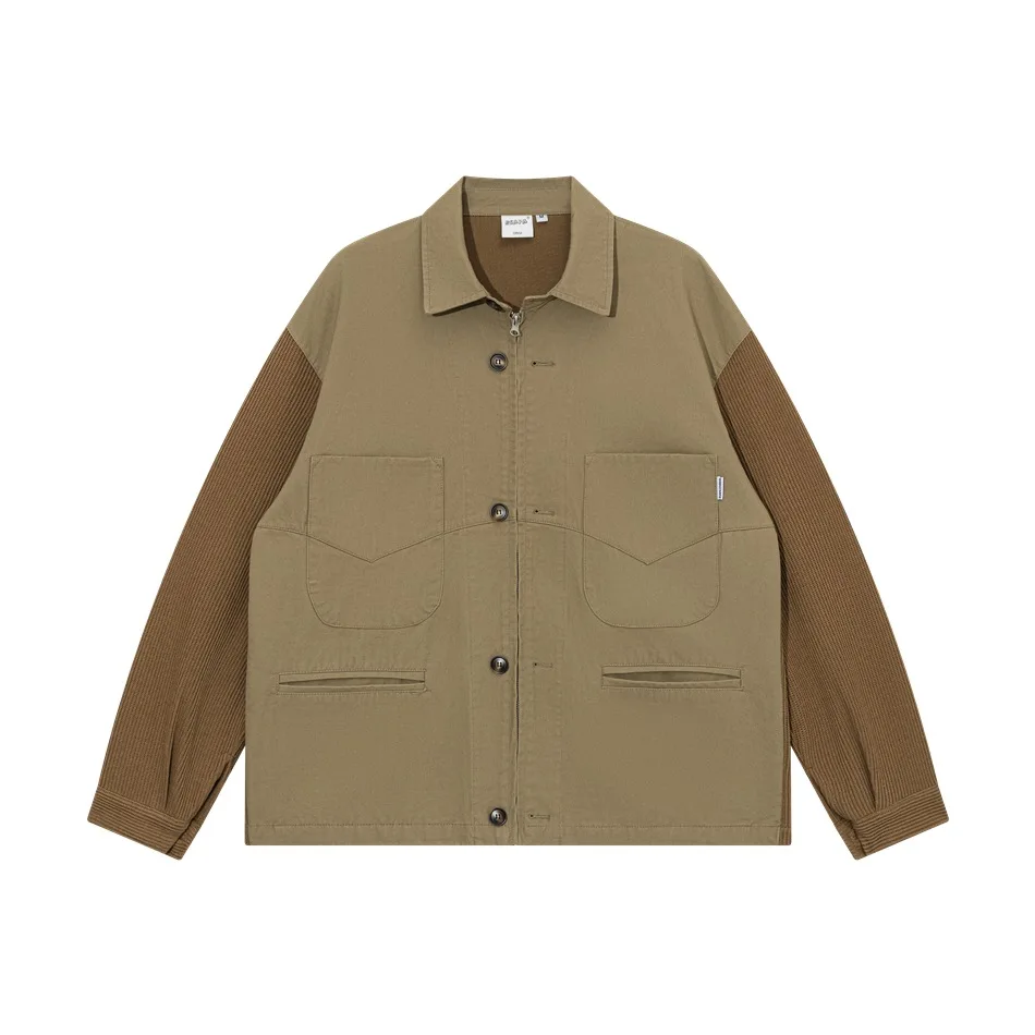 

Men Autumn Splice Fashion Japan Streetwear Vintage Loose Casual Cargo Jacket Cityboy Spring Coat Outerwear