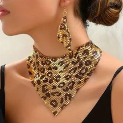 Conjunto de joyería con estampado de leopardo de moda, 3 piezas, collar babero sexy y pendientes colgantes, diseño elegante vintage, accesorio versátil y elegante