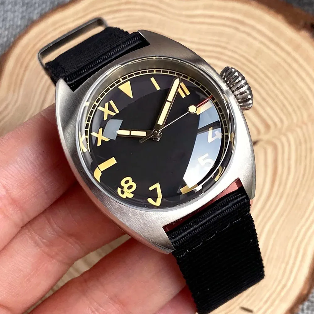 W10-Montre Mécanique Pilote Pioneer pour Homme, Etanche 20bar, Movt avant, Clip Saphir, Aiguille Vintage Tandorio, S NH35 PT5000