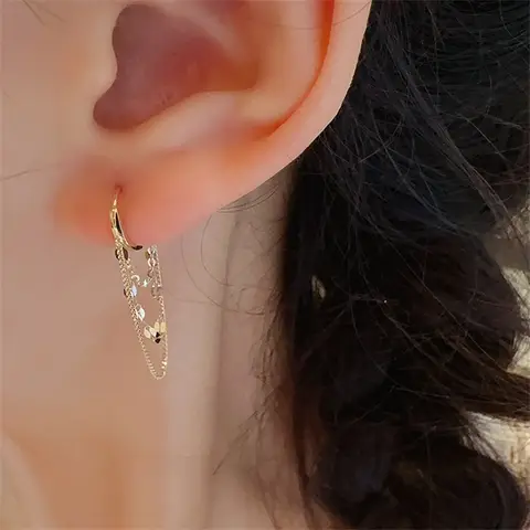 여성을위한 진짜 925 스털링 실버 도금 18K 골드 술 스터드 귀걸이 웨딩 트렌디 파인 쥬얼리
