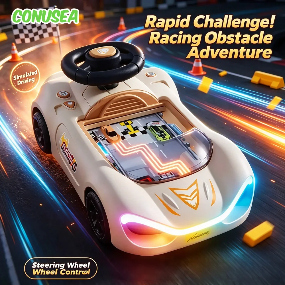 Children's Steering Wheel Toy Puzzle Board Game Simulated Driving Car Game Console Gaming Educational Toys for Kids Boys Girls
