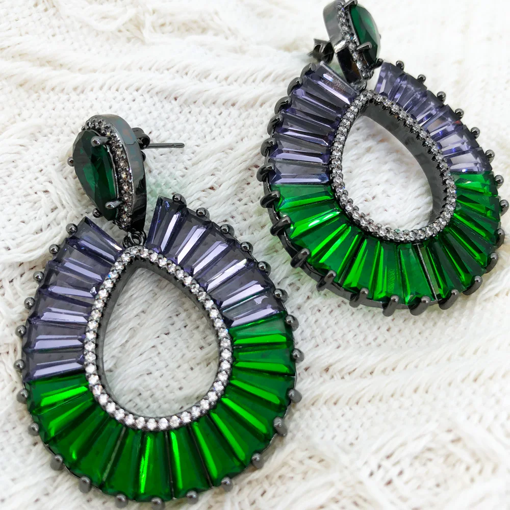 

Missvikki Famous Green Drop Stud Earrings for Women Wedding Cubic Zircon Fashion Engagement Party Jewelry pendientes mujer moda