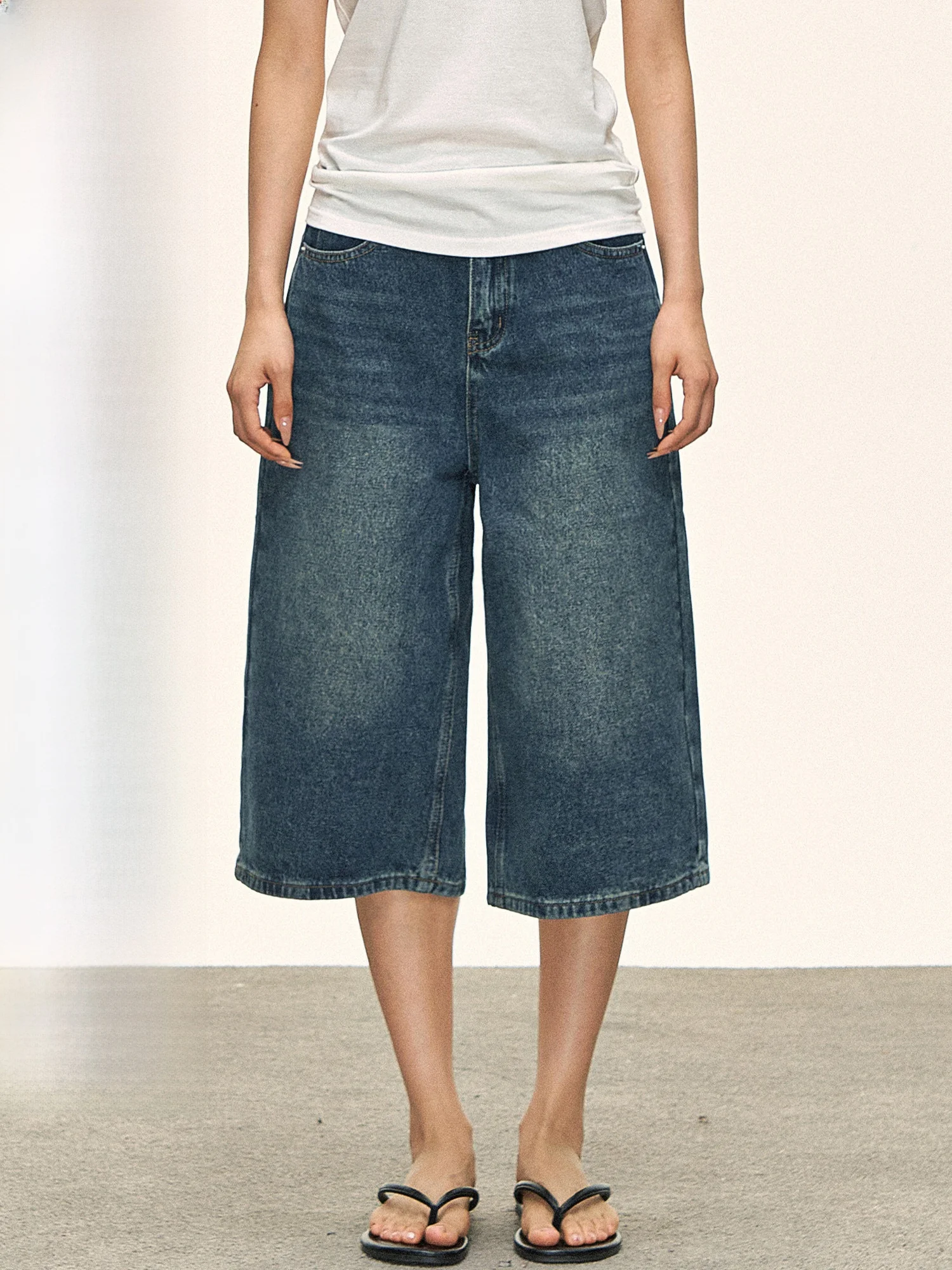 

101PASSION Retro Denim Straight Leg Pants Women's Summer Wide Leg Seven-Quarter Loose Fit Versatile Slimming Low Waist Zipper...