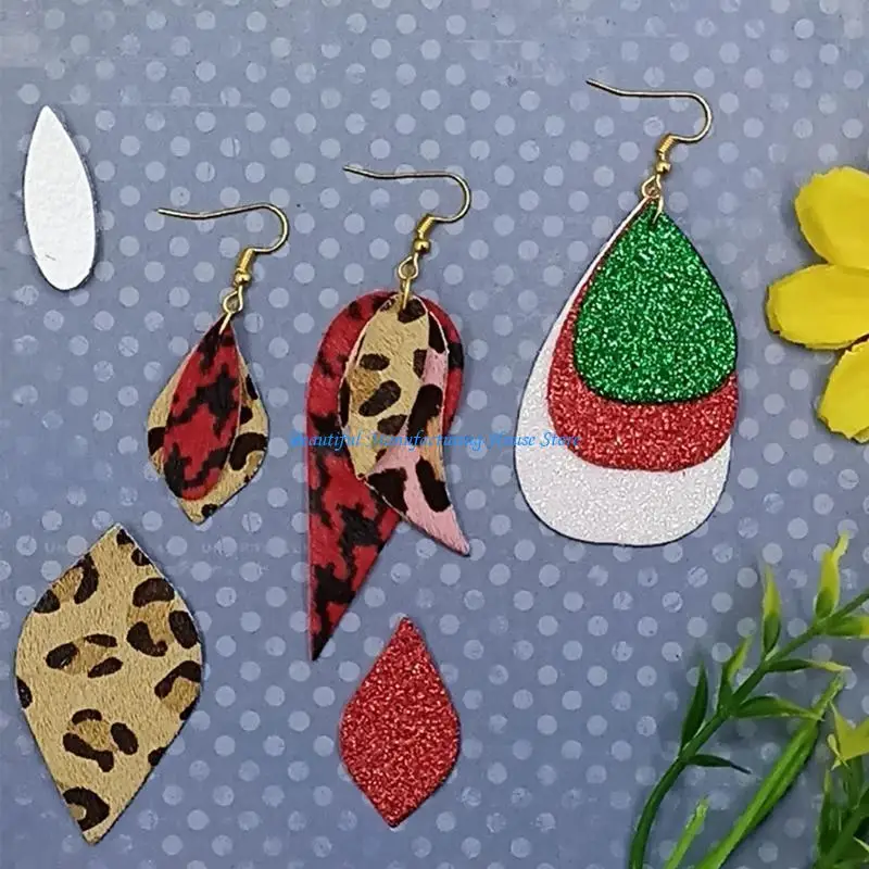 E56A 19Pieces Cutting Dies Carbon Steel Leather Teardrop Earrings Die Cuts