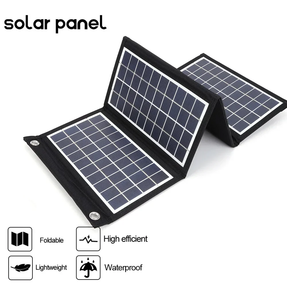 Foldable Solar Panel Bag, Portable Solar Power Bank, PV Plate for Outdoor 2USB, 5V, 28W Mobile Power Hiking Charging Mobile Phon