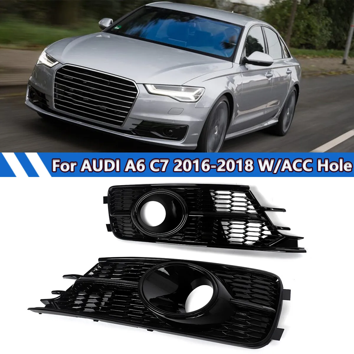 

Front Bumper Fog lamp Grill For AUDI A6 C7 2016 2017 2018 with ACC Hole Lower Fog Light Cover Grille Easy Installation Parts