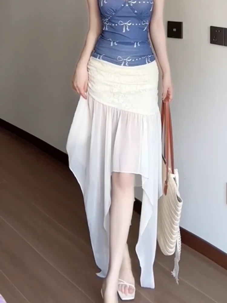 

Уникальная художественная белая юбка-макси с дизайнерским принтом Dr Splice, новинка лета, коллекция Sle Vaion Aosphere