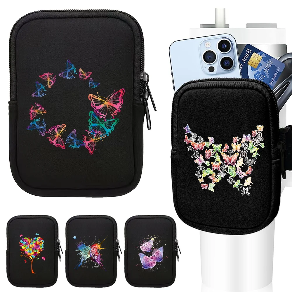 Water Bottle Pouch for For Stanley Cup 40oz/20oz/30oz Water Bottle Butterfly Series Tumbler Bag for Cards Keys Wallet Earphone