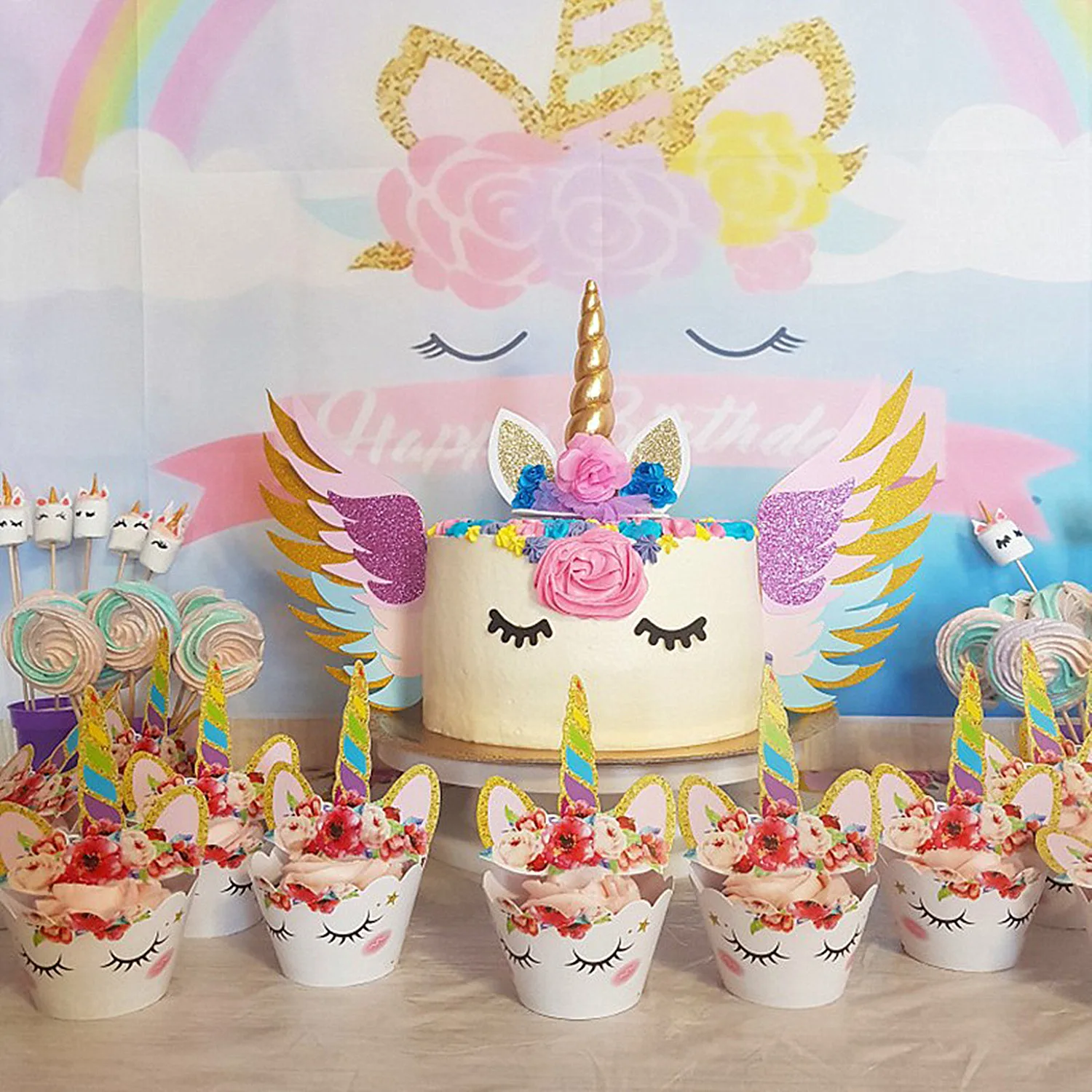 24 stücke Einhorn Thema Cupcake Wrapper Topper Kinder Geburtstags feier liefert Dekorationen