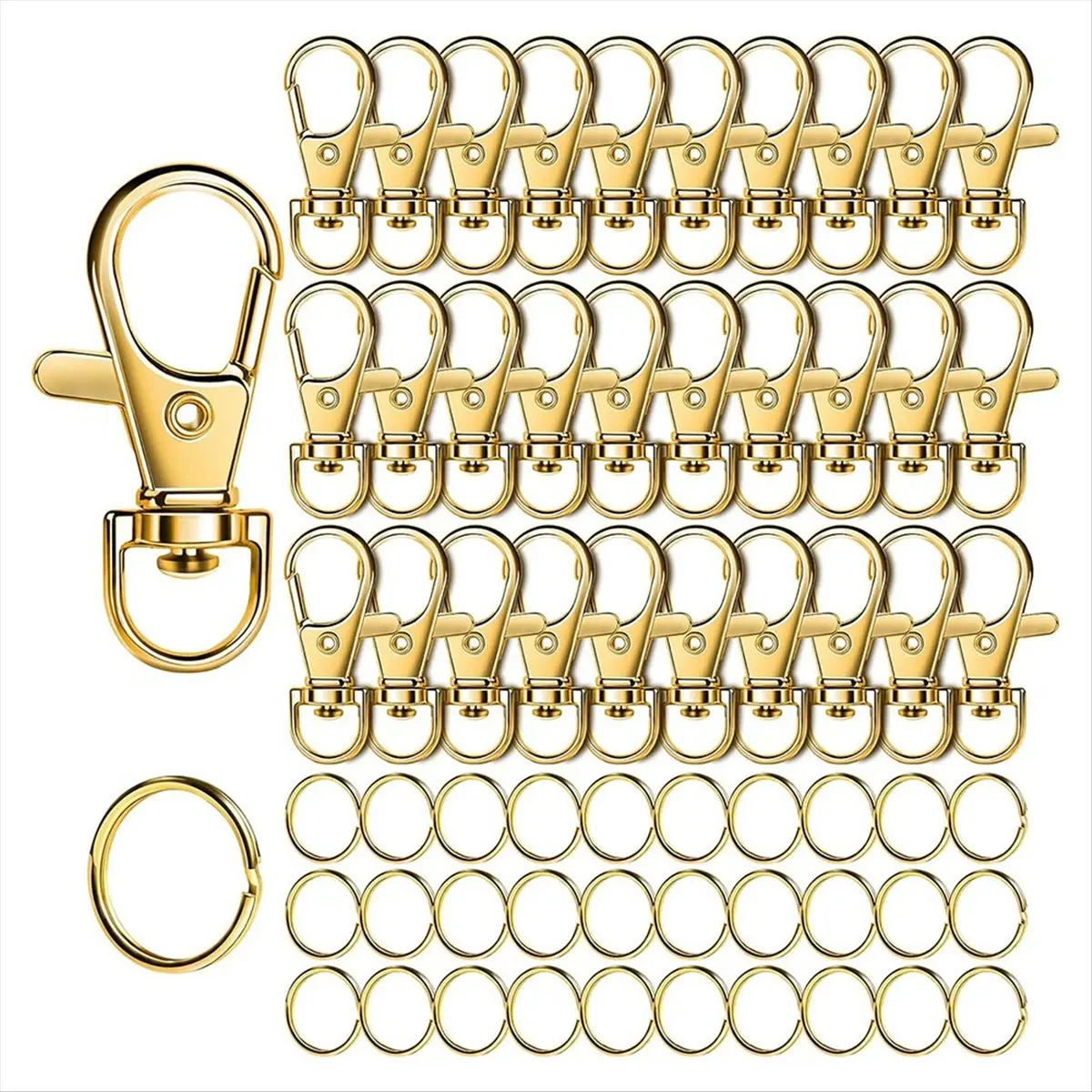 ABUA 60PCS Gold Keychain Making Kit with Lobster Claw Clasps and Key Rings for Crafts, Jewelry, and DIY Projects