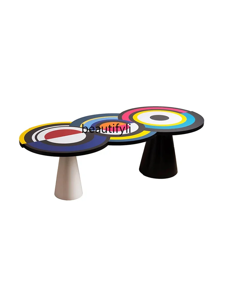 

Designer Artist Color Bullseye Dining Table Minimalist round Table Painted Fiberglass Creative Simple Dining Room Table