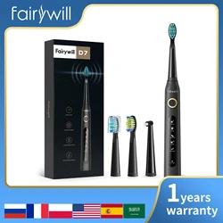 Fairywill-cepillo de dientes eléctrico sónico para niños, Kit familiar con 3 potentes cepillos de dientes blanqueadores recargables y 10 cabezales, 2024