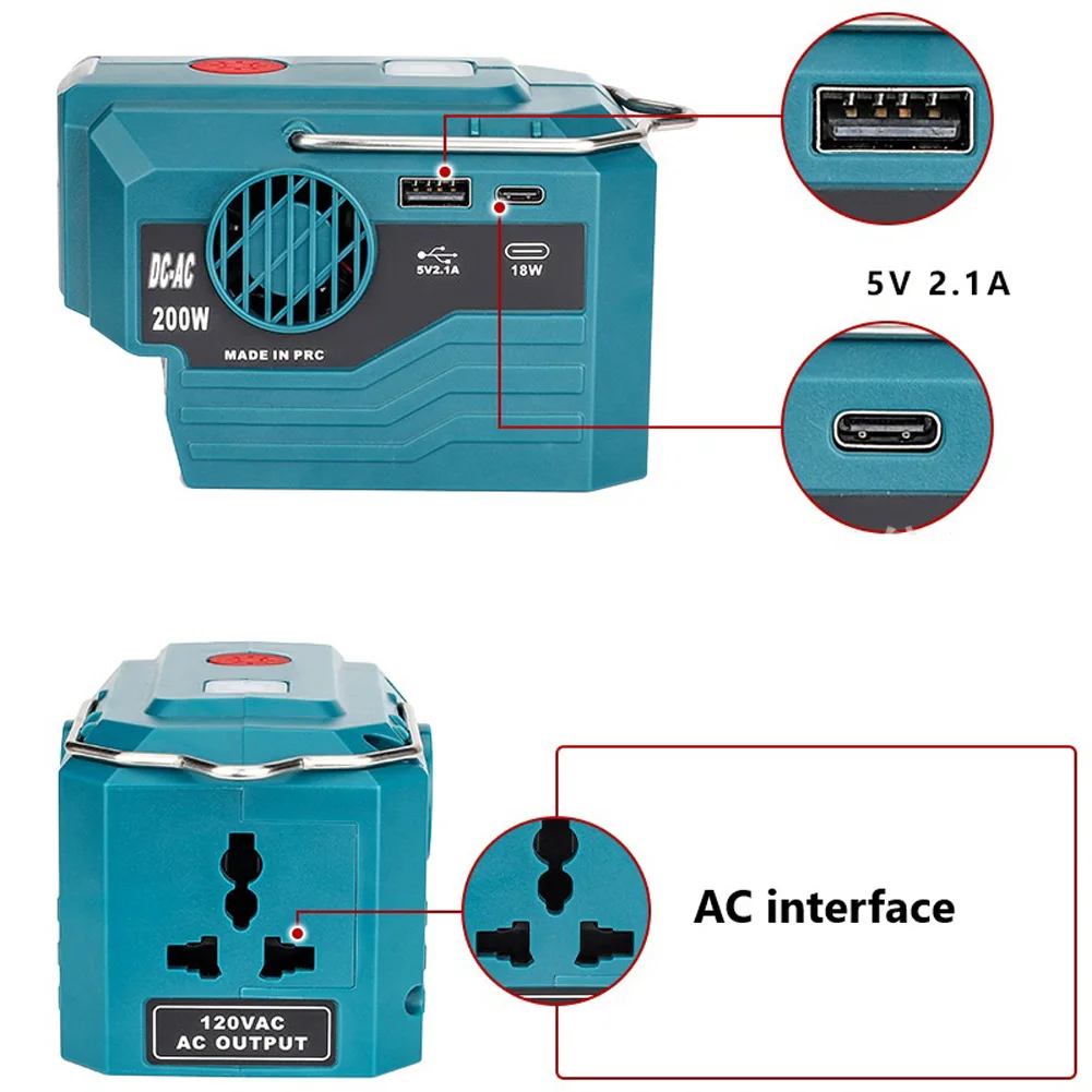 Generatore di inverter di potenza da 200 W 120 V/220 V per Bosch 18 V Adattatore batteria Camping Worklight Strumento di conversione di potenza efficiente