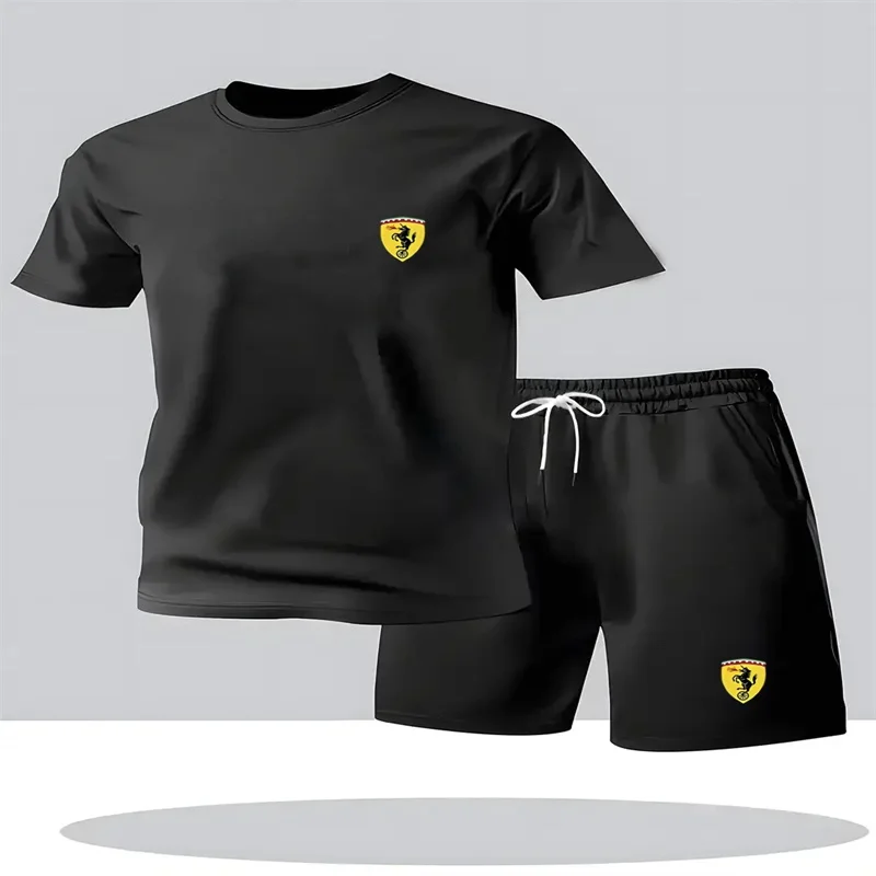 

Summer men's short sleeved shorts comfortable sports suit men's casual round neck T-shirt and shorts two-piece set