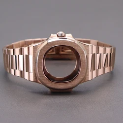 Rose Gold 40mm Watch Case Watchband Sapphire Crystal Glass For Modified Nautilus Seiko NH34 NH35 NH36 NH38 Movement 30.8mm Dial