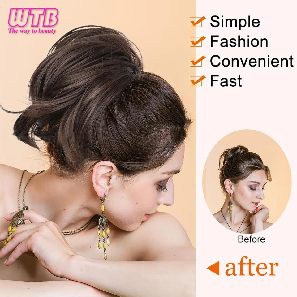 Synthetic Claw Clip in Straight Hair Bun 9 Inch Short Ponytail Extension Short Straight Wigs for Women Fake Heat-resistant hair