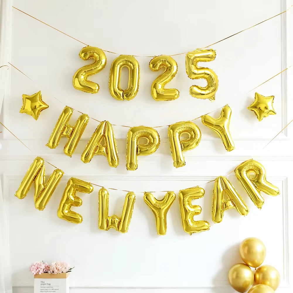 2025 New Year Number Foil Balloons Happy New Year Eve Party Decor Photo Booth Props Supplies Christmas Home Decor Navidad 2024