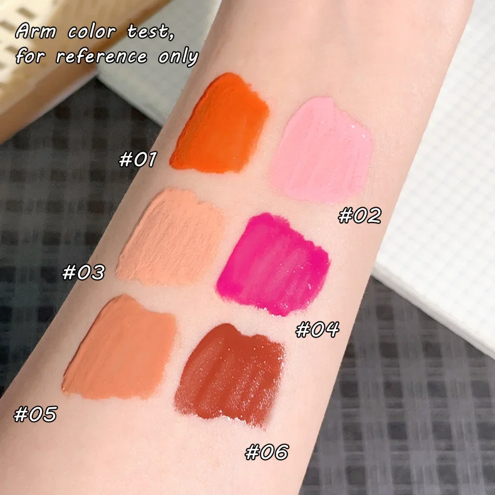 6色マットリキッドブラッシュ、頬・目・唇に多用途に使える、ウォータープルーフで長持ち、スポンジヘッドで簡単に塗れる、ユニセックスメイク