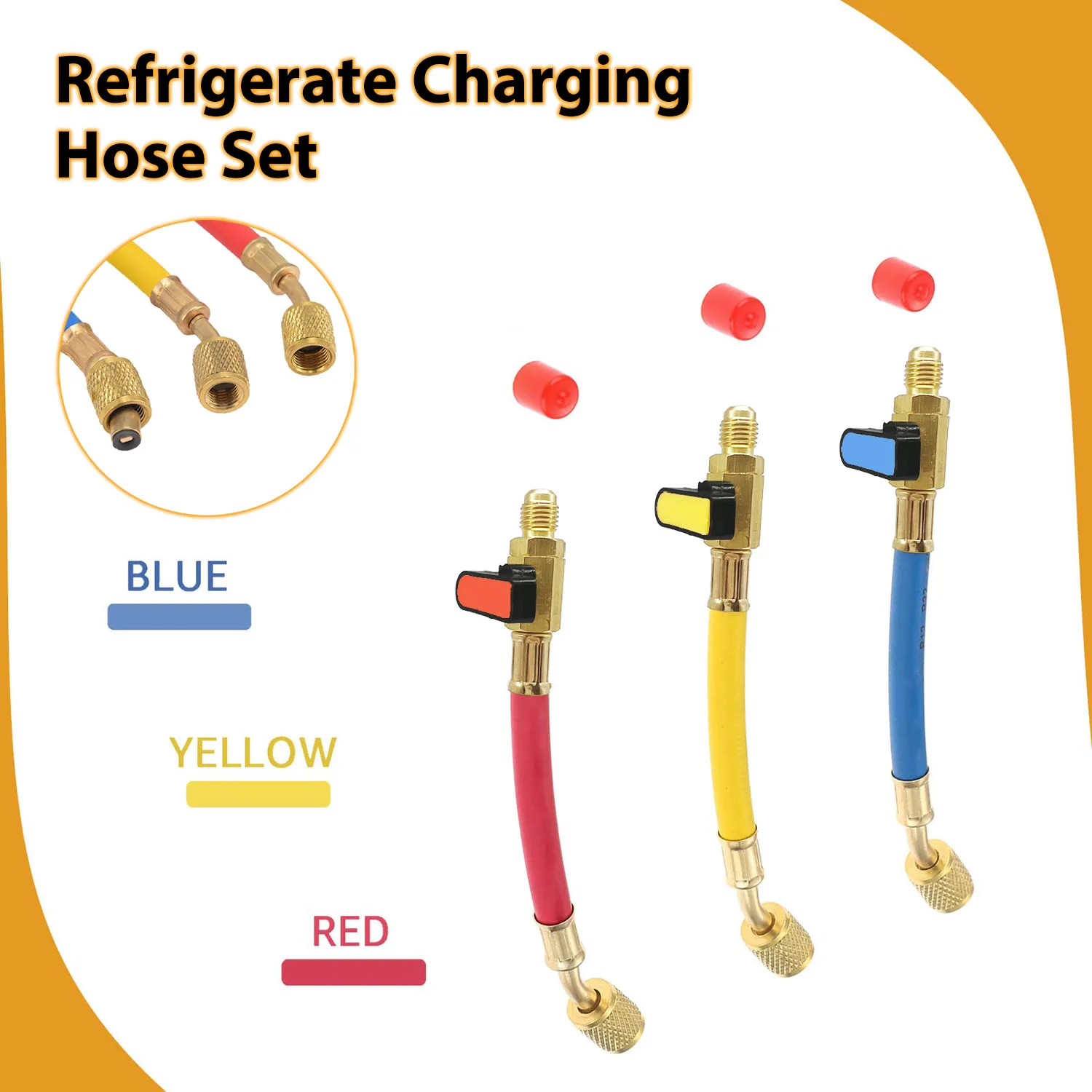 R134A R410a R22 Refrigerant Hoses Set with Ball Valve 800-4000 PSI Manifold Gauge Air Condition Refrigeration Charging Hose Tool