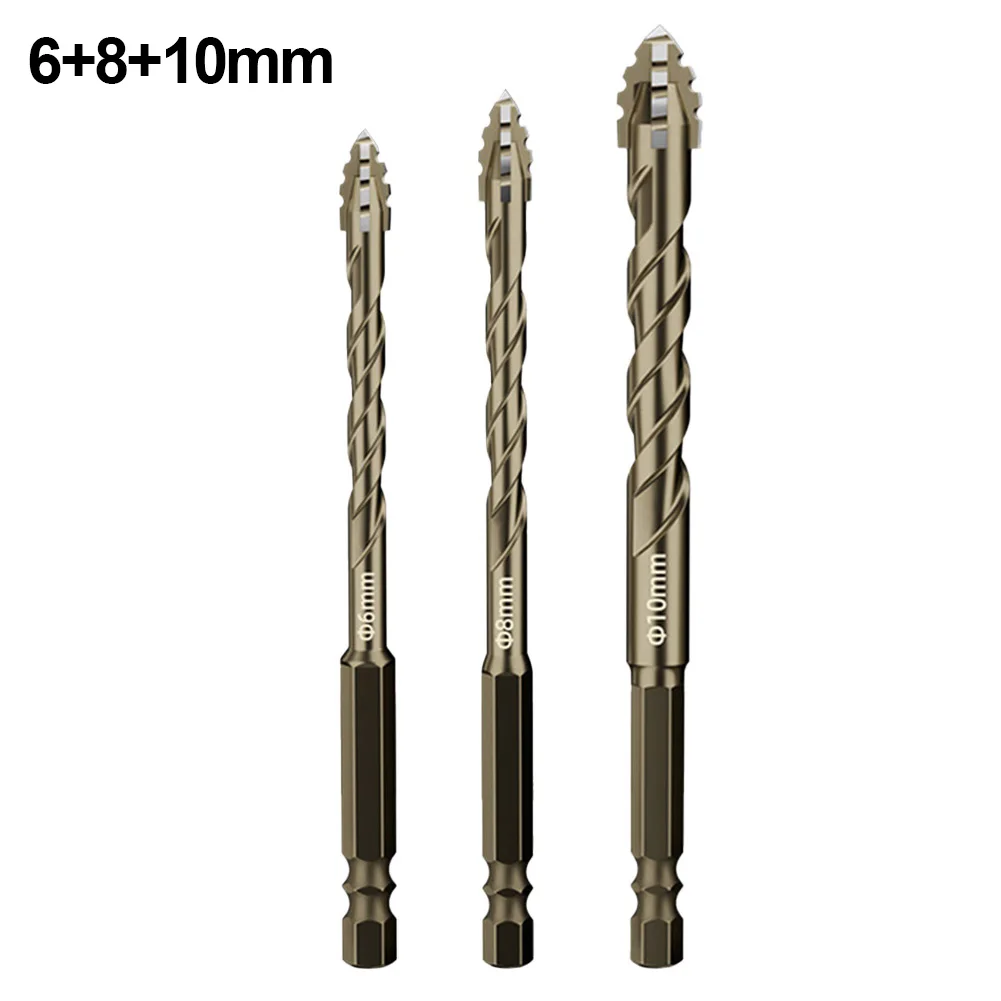 3pcs Four-Flute Eccentric Drill Drilling Glass Tile Punching Triangle Drill Bit Four Edged Serrated Eccentric Bit For Dry Drill