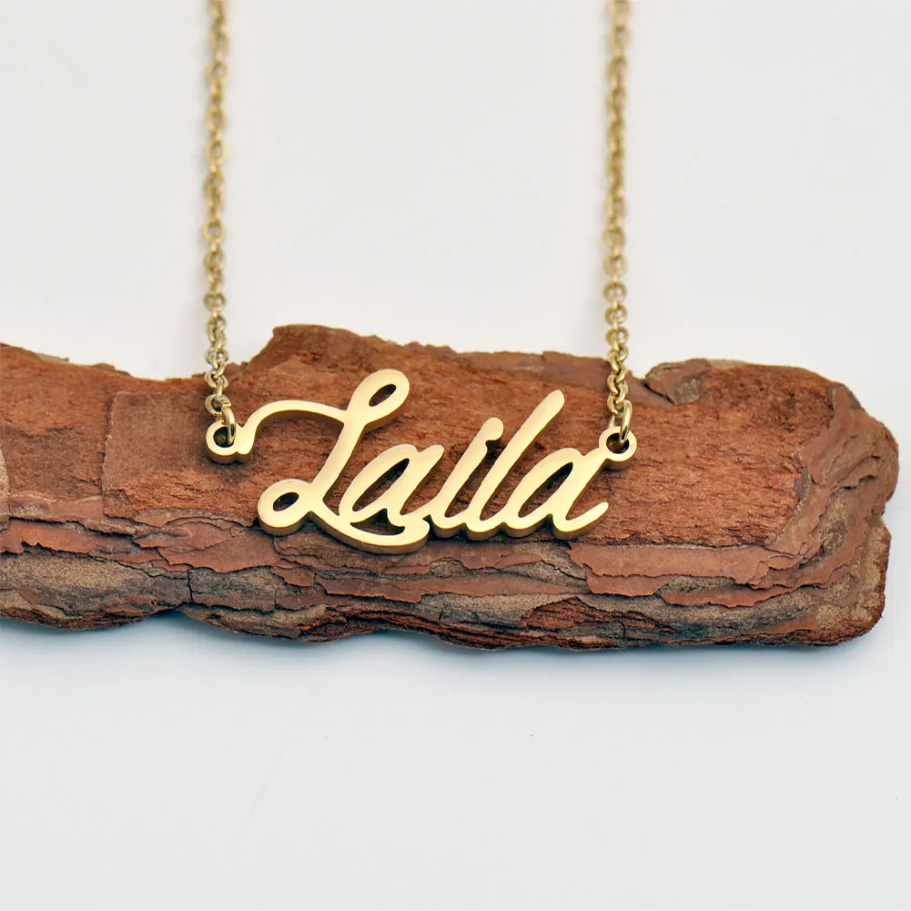 

AOLOSHOW Laila Gold Color Stainless Steel Name Necklace Jewelry with Pendant Letters Charms for Women Choker Party Gift
