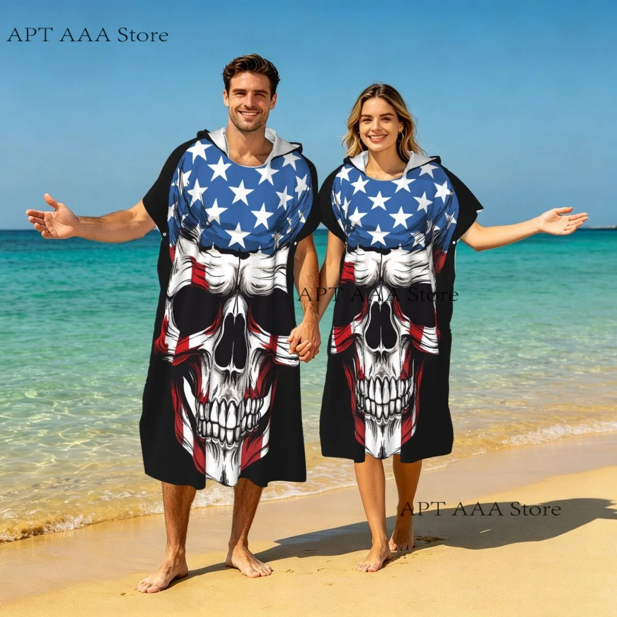 Beach Towel Microfiber Travel Towel Quick Dry Compact USA Flag-skul American- Lightweight Beach Towel with Hood