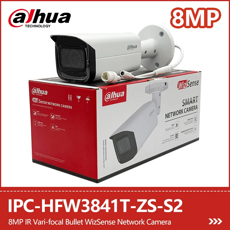 

Dahua 8MP 4K IR Vari-focal Bullet IP Camera IPC-HFW3841T-ZS-S2 Human&Vehicle Detection Mic WDR PoE IP67 Security Camera