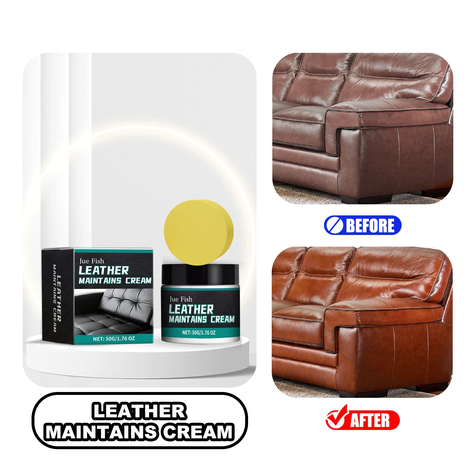 

JUE-FISH Car Leather Repair Wax 50g Leather Maintains Cream for Sofa Shoes Wallet Handbags Restore Shine Leather Polishing Paste