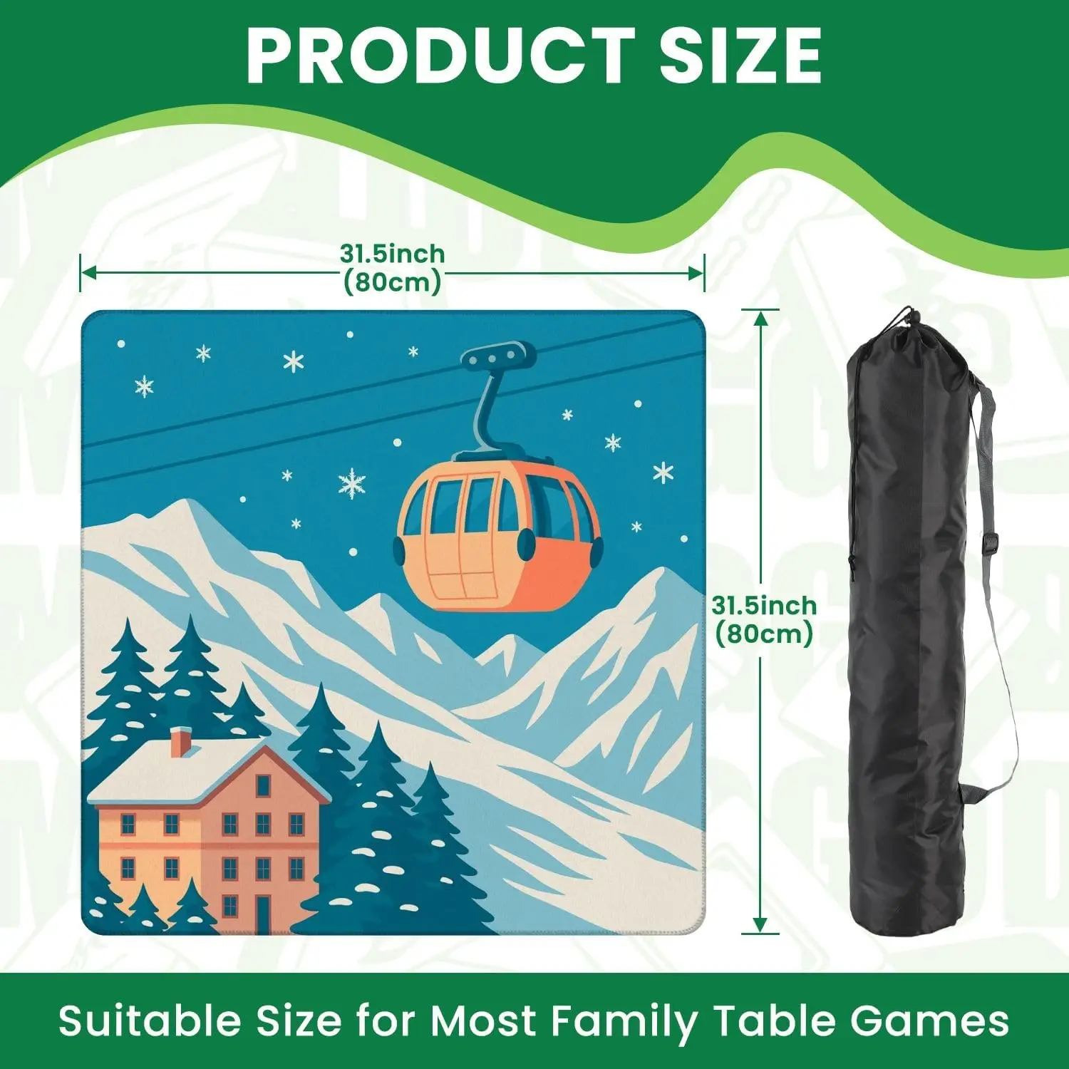 Ski Resort Gondola Chalet Mountain Landscape Table Cloth 31.5 X 31.5 Inch Non Slip Noise Reduction for Poker Dominoes Tile Games