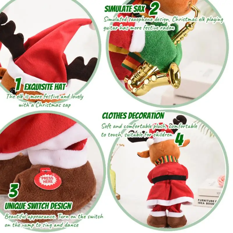 Christmas Electric Plush Toys Funny Gifts For Kids Christmas Decoration Electric Blowing Saxophone Santa Dancing Xmas Theme Elk