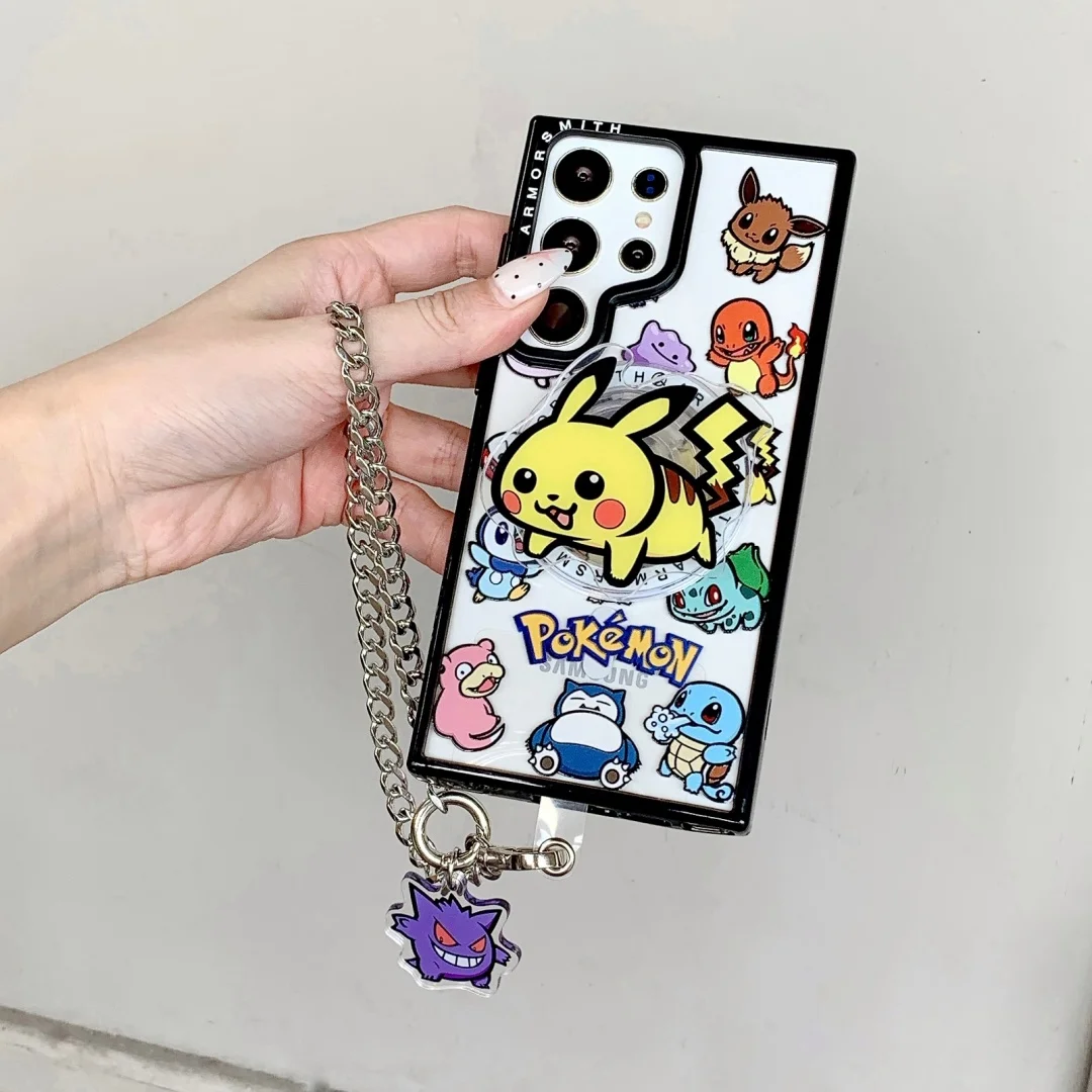 أنيمي P-Pokemon Gengar حامل مغناطيسي حامل حافظة شفافة مضادة للصدمات لهاتف سامسونج جالاكسي S25 S24 Ultra S23 FE Plus غطاء خلفي ﻿ ﻿ ﻿