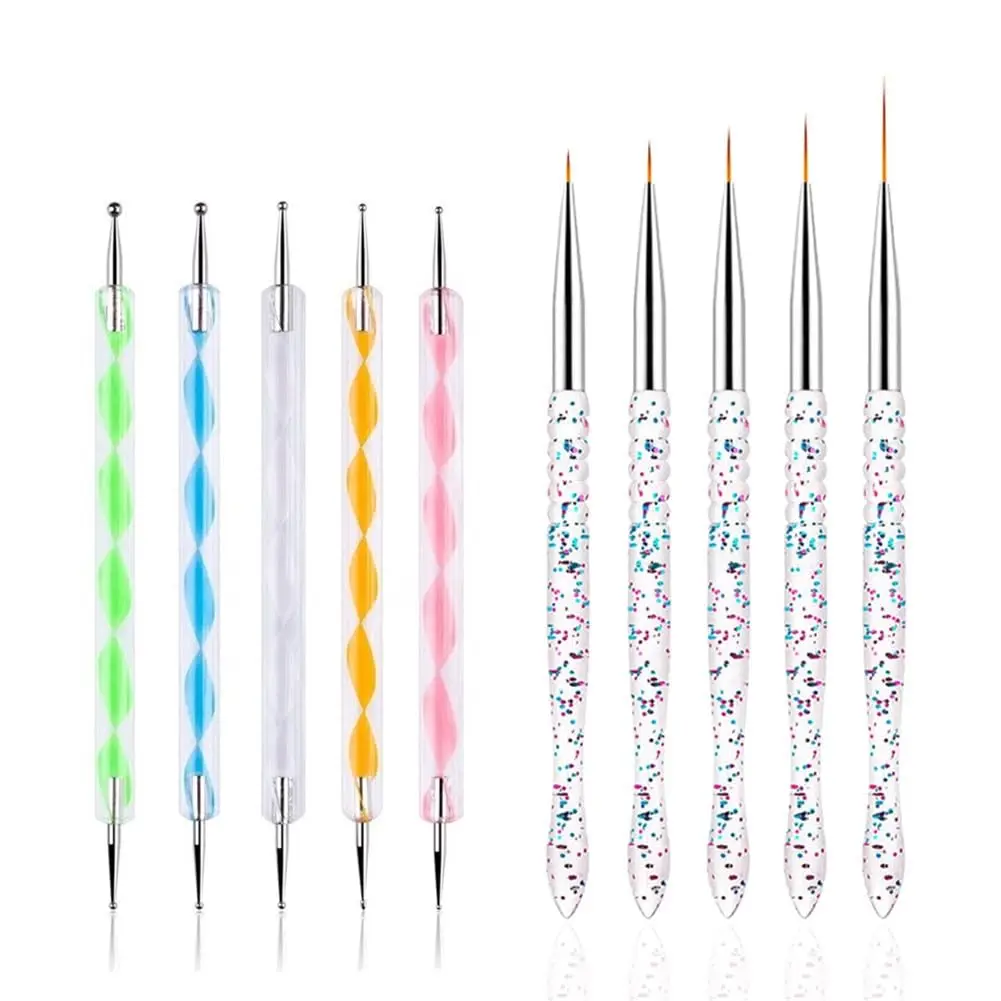 

10-Piece Nail Art Dotting Tools Kit with Double-End Pens and Liner Brushes for Creative Designs