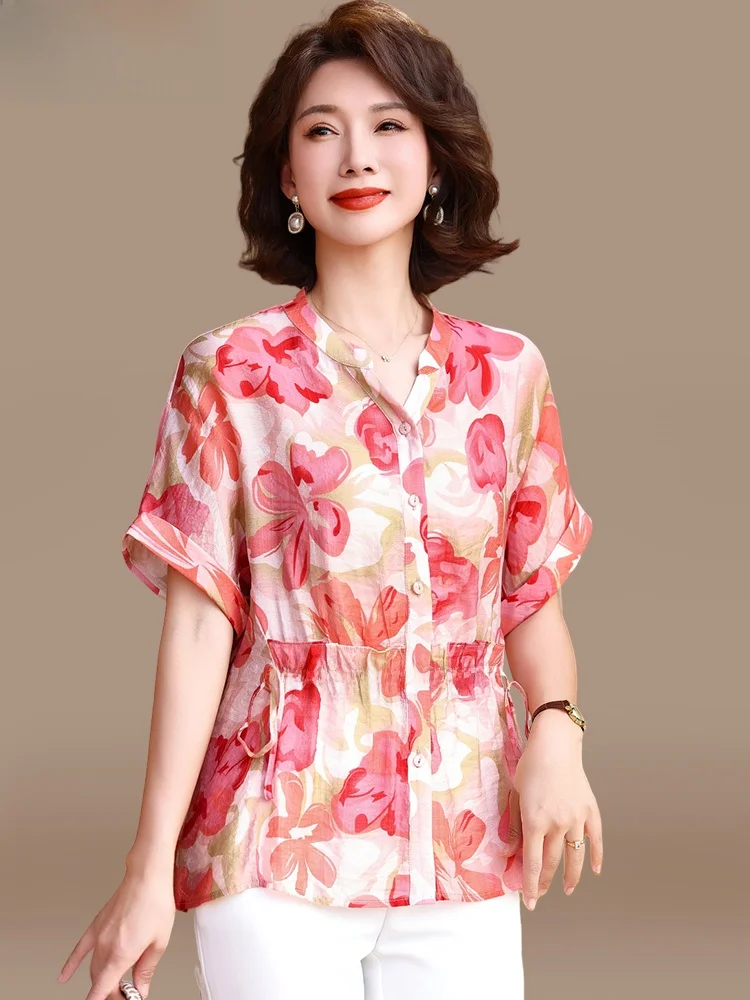 

Ele Cotton Linen ort Sve Summer Outfit Set for Middle-Aged Women Casual Comfortable Two-Piece Suit Korean Sle