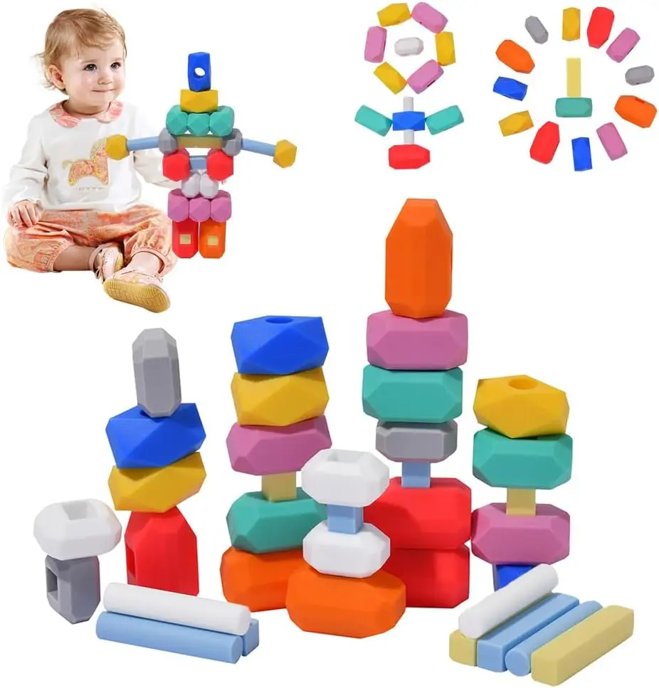 

Building Blocks Silicone Stacking Building Toys 36 PCS Sensory Toddler Toys Silicone Blocks for Toddlers Montessori Learning Toy
