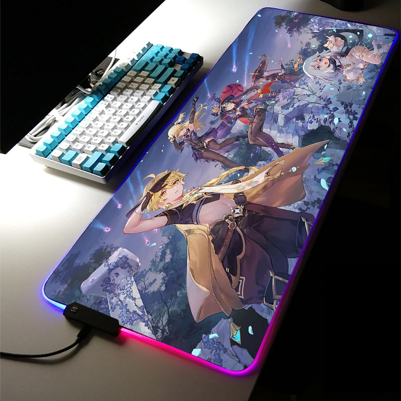 

Genshin Impact Mat Led Mousepad Rgb Gaming Pc Gamer Completo Mouse Pad Accessories Anime Mouse Mat Home Office Setup Desk Pad