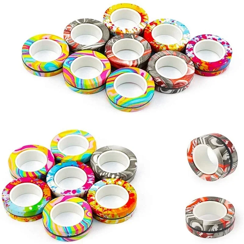 3PCS Fingertip Magnetic Rings Colorful Relief Fidget Toys Set for Adult Magnet Spinner Anti-stress Relieve Anxiety Toys for Kids