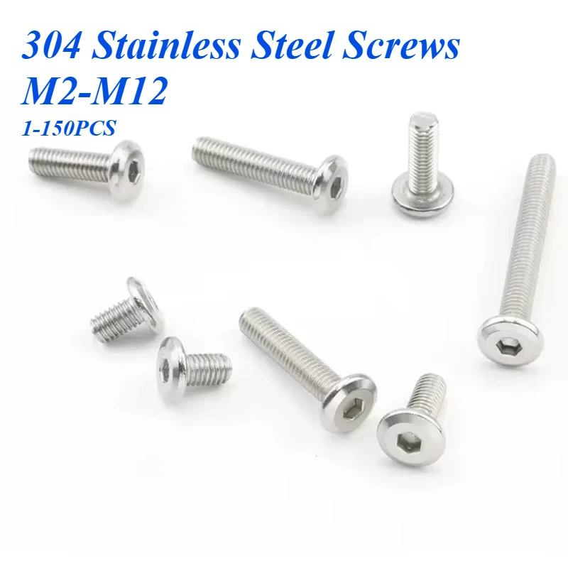 2-50/PCS M3 M4 M5 M6 M8 M8 Hex Socket Screws 304 Stainless Steel Bolts Metric Short Machine Set  Button Short Metric Low Profile