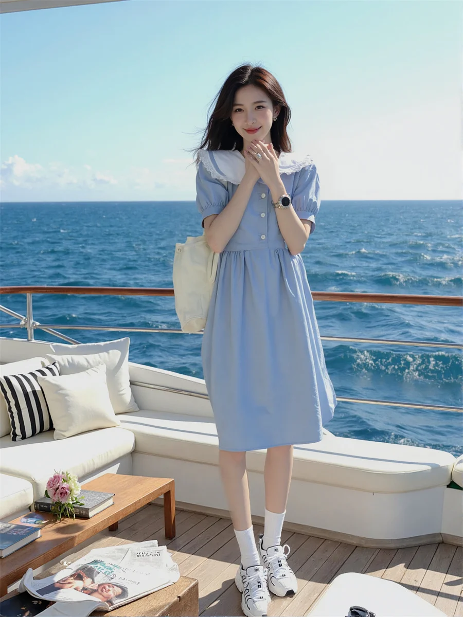 Robes d'été pour femmes, col Peter Pan, ample, plissée, plissée à la main, à volants, froncée, smockée, à plusieurs niveaux