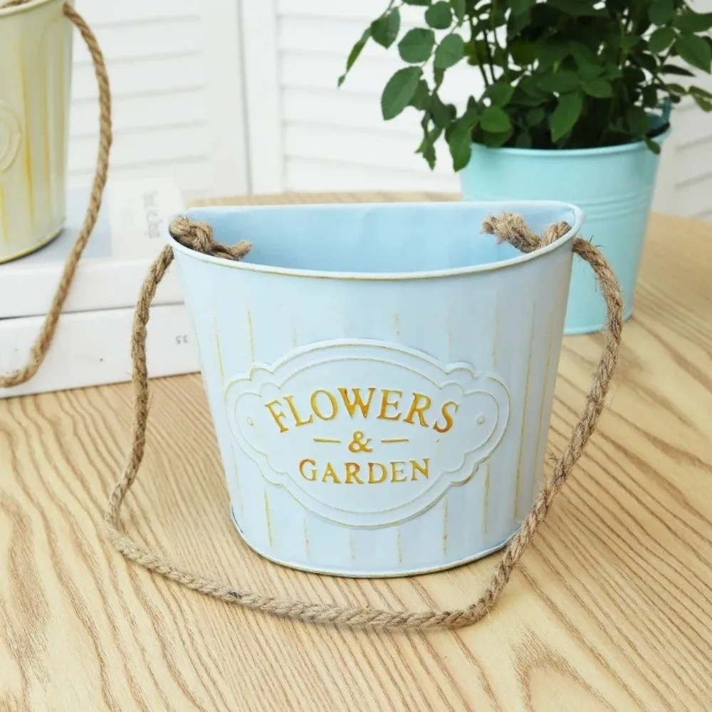 Semi Round Hanging Flower Pot Retro Iron Art Plant Bucket Hanging Basket Handmade Wear-resistant Wall Mounted Planter