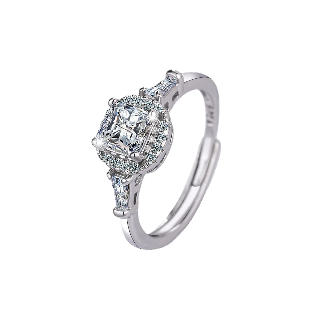 1-4CT Simulated Full Moissanite Ring for Women 3 Stones Emerald/Trapezoid Cut Diamond S925 Sterling Silver Wedding Band Anillos