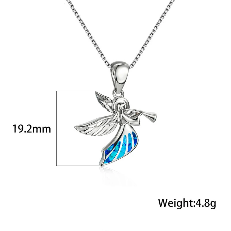 2024 Cute Women Elves Angel Pendant Necklace Anniversary Party Girl Gift Fashion Imitation Blue Fire Opal Necklace for Women