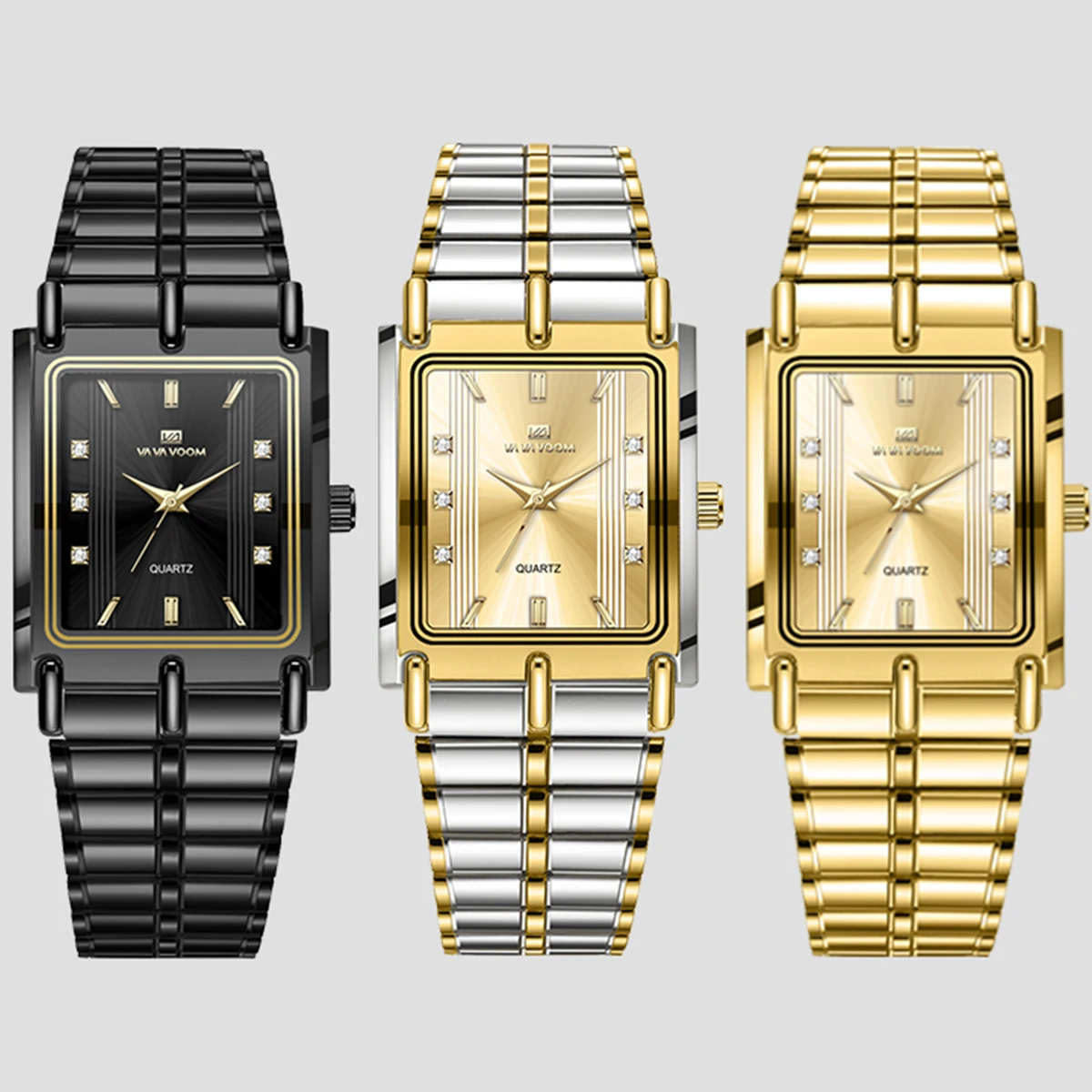 ساعة رجال الأعمال الماسية الفاخرة أزياء الحد الأدنى مستطيلة الفولاذ المقاوم للصدأ للماء كوارتز ساعات المعصم ساعات الزوجين