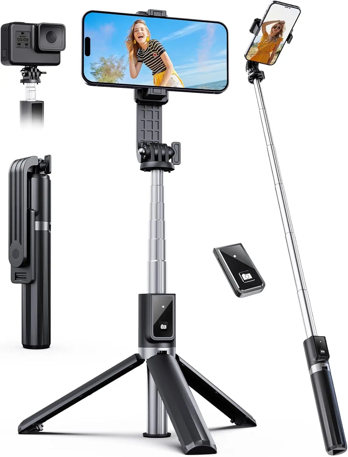Selfie Stick Tripod with Remote, Extendable 360° Rotatable 41.7" Phone Stand for Filming Compatible with iPhone Samsung Android