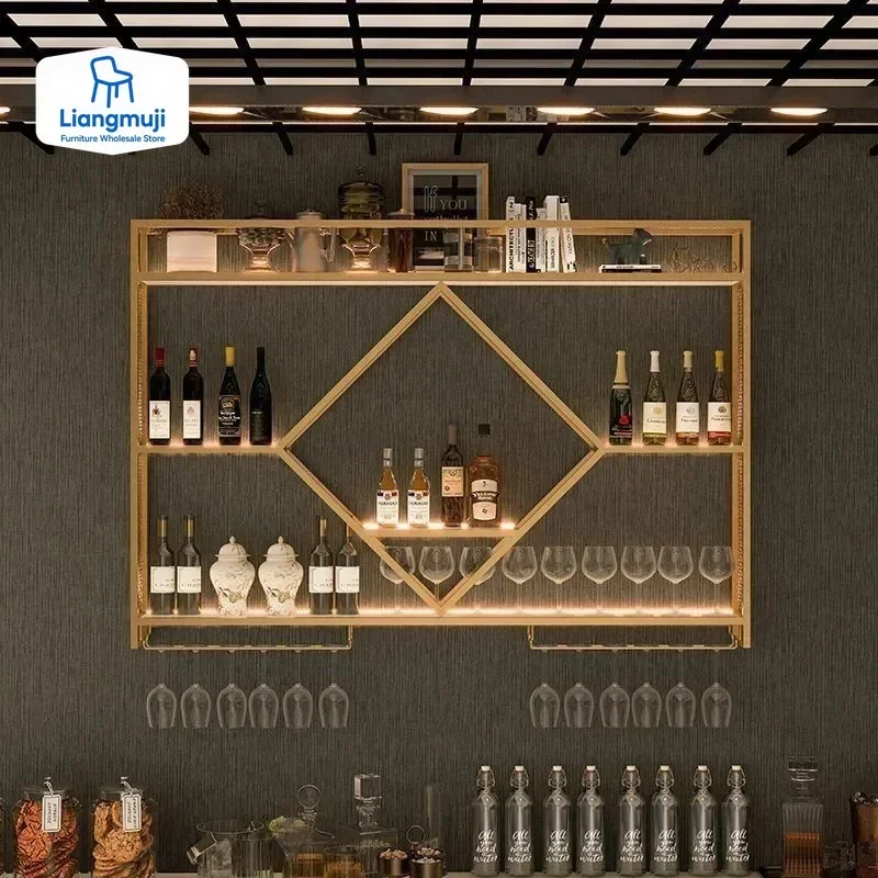 

Bar Cabinet Shelves Whiskey Showcase Open Cabinets Display Room Liquor Wall Home Luxury Vitrinas Accessories Bar Furniture